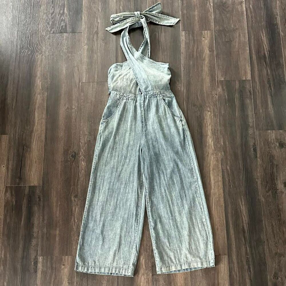 Free People C'est La Vie Convertible One Piece Jumpsuit Blue Pants Romper Medium - Picture 10 of 12